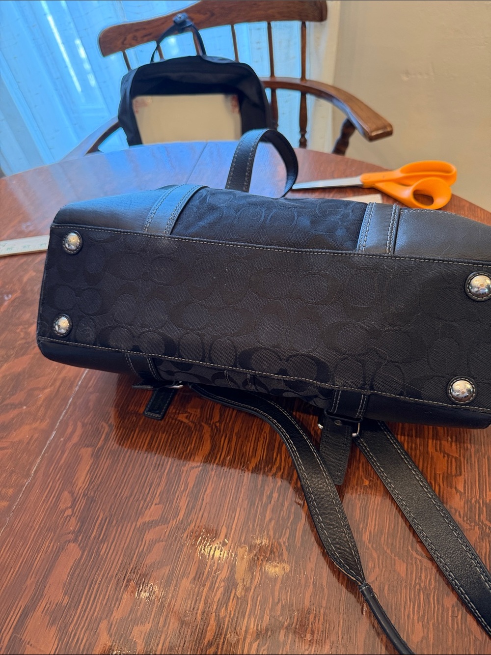 Coach Signature Hampton Flap Satchel Shoulder Bag Black Canvas - Picture 15 of 16